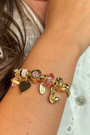 Laundry B Easy Wrap Heart Charm Bracelet Gold Pink